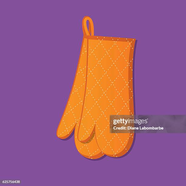 cooking elements - orange oven mitts - kitchen gloves stock illustrations