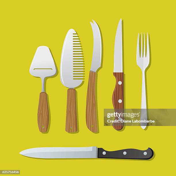 cooking elements - knives and utensils - steak knife stock illustrations