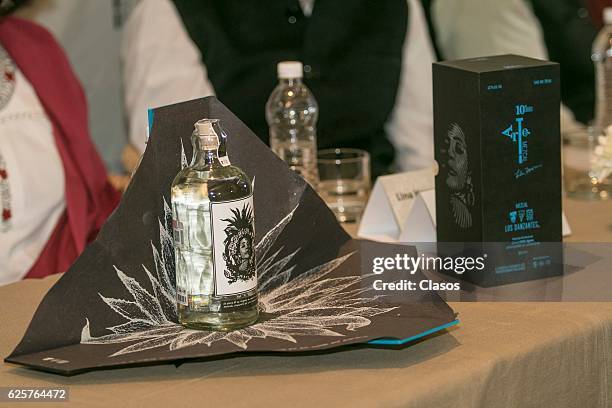 Mexican Singer Lila downs speaks at a press conference presenting the new alcoholic drink "Arte Mezcal" at Los Danzantes Restaurant on November 24,...