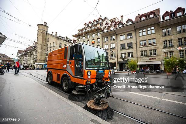 street sweeper vehicle in bern, switzerland - road sweeper stock pictures, royalty-free photos & images