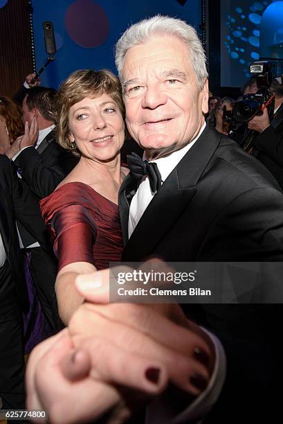 German President Joachim Gauck and his partner Daniela Schadt dance the opening dance at the 65th Bundespresseball at Hotel Adlon on November 25,...