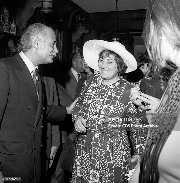 Pictured left to right: Norman Lear and Bella Abzug at a cocktail party for television producer Norman Lear, at "21" Club, New York, NY. Image dated:...