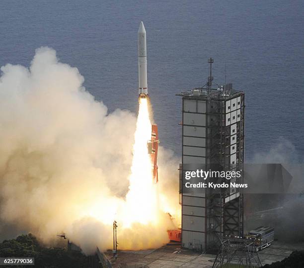 Japan - Japan's new solid-fuel rocket Epsilon lifts off from the launch pad at the Uchinoura Space Center in Kagoshima Prefecture, southern Japan, at...