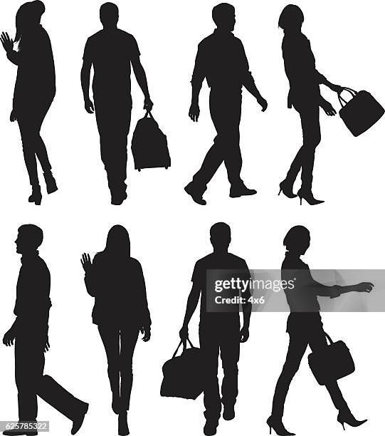 people walking - silhouette pointing stock illustrations