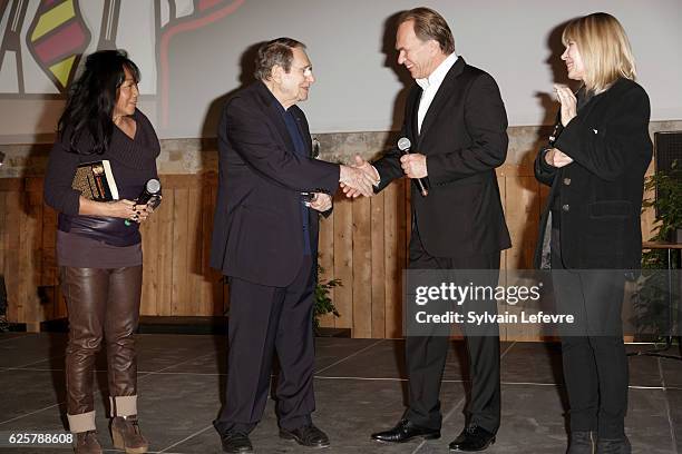 Mei Chen Chalais, Robert Hossein, Aleksei Guskov and Candice Patou attend the tribute to Robert Hossein during Russian Film Festival on November 25,...