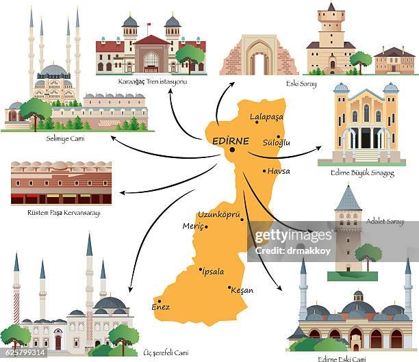 bildbanksillustrationer, clip art samt tecknat material och ikoner med edirne travel map - edirne