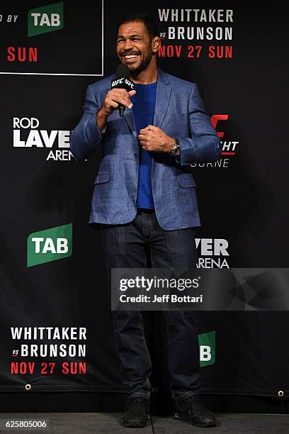 Former UFC heavyweight champion Antonio Rodrigo Nogueira answers questions from the media and fans during a Q&A after the UFC weigh-in at Rod Laver...