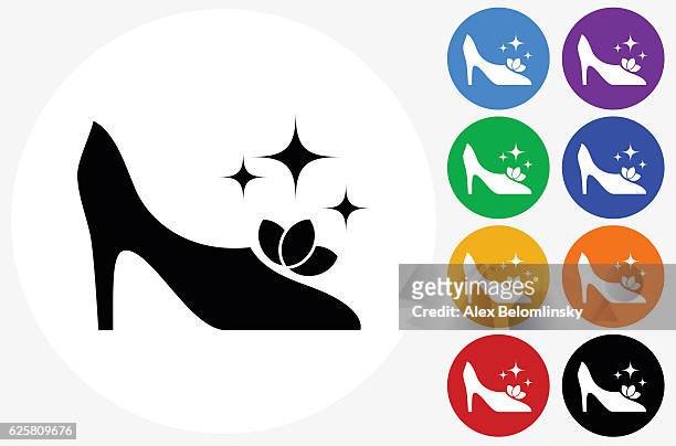 ilustrações, clipart, desenhos animados e ícones de ícone dos sapatos cintilantes em botões de círculo de cor plana - sapato de cristal