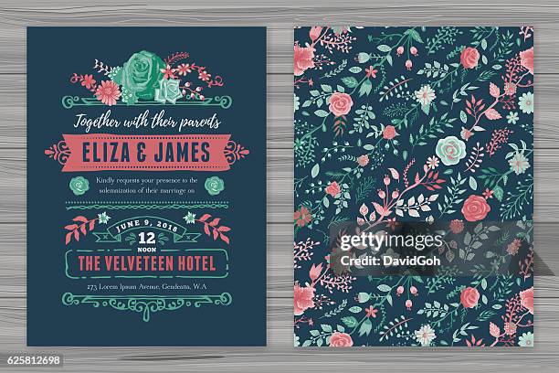 floral wedding invitation template - wedding invitation stock illustrations