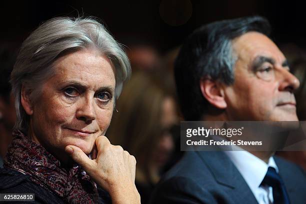 Penelope Fillon the wife of Former French Prime Minister Francois Fillon and candidate of the party "Les Republicains" during at his meeting at the...