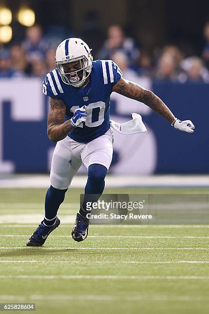 Donte Moncrief of the Indianapolis Colts runs a pass route during a game against the Tennessee Titans at Lucas Oil Stadium on November 20, 2016 in...