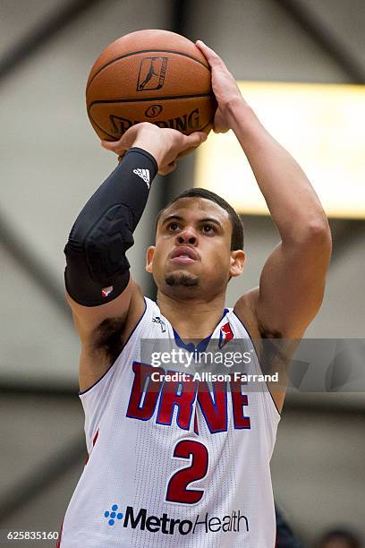 Ray McCallum of the Grand Rapids Drive shoots a free throw against the Austin Spurs at the DeltaPlex Arena on November 25, 2016 in Walker, Michigan....