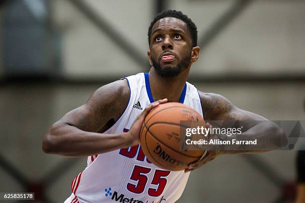 Kevin Murphy of the Grand Rapids Drive shoots a free throw against the Austin Spurs at the DeltaPlex Arena on November 25, 2016 in Walker, Michigan....