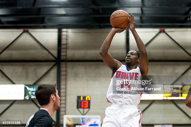 Jordan Crawford of the Grand Rapids Drive shoots the ball against the Austin Spurs at the DeltaPlex Arena on November 25, 2016 in Walker, Michigan....