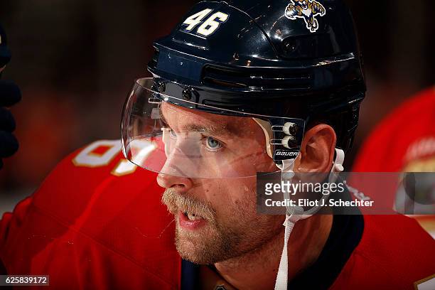 Jakub Kindl of the Florida Panthers warms up on the ice prior to the start of the game against the Philadelphia Flyers at the BB&T Center on November...
