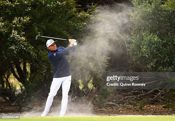 Rickie Fowler of the USA plays out of the rough during day three of the World Cup of Golf at Kingston Heath Golf Club on November 26, 2016 in...