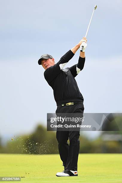 Alex Cejka of Germany plays an approach shot during day three of the World Cup of Golf at Kingston Heath Golf Club on November 26, 2016 in Melbourne,...