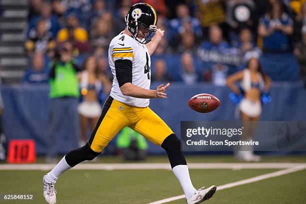 Pittsburgh Steelers punter Jordan Berry punts during the NFL game between the Pittsburgh Steelers and Indianapolis Colts on November 24 at Lucas Oil...