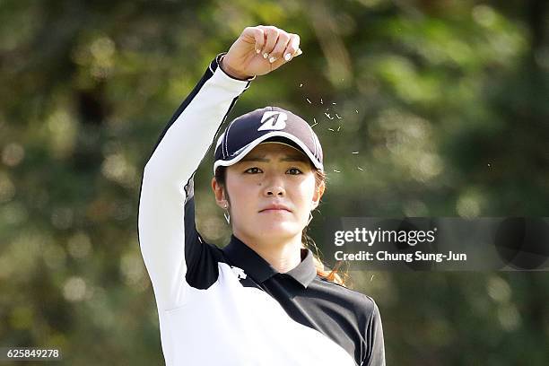 Ayaka Watanabe of Japan on the 14th hole during the third round of the LPGA Tour Championship Ricoh Cup 2016 at the Miyazaki Country Club on November...