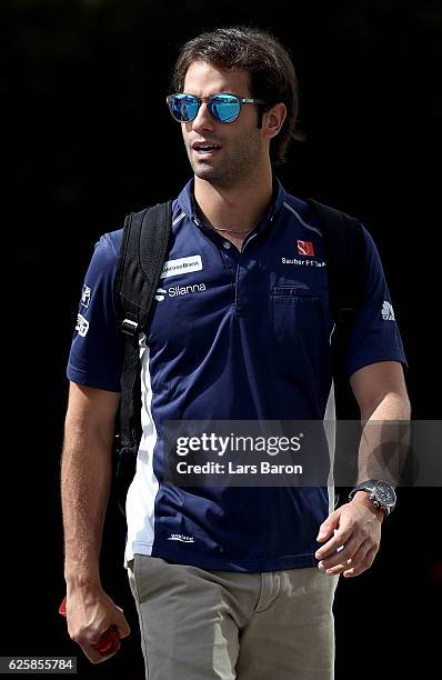 Felipe Nasr of Brazil and Sauber F1 walks in the Paddock before final practice for the Abu Dhabi Formula One Grand Prix at Yas Marina Circuit on...