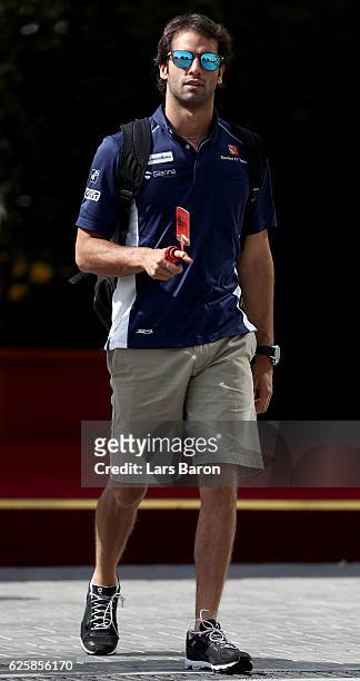 Felipe Nasr of Brazil and Sauber F1 walks in the Paddock before final practice for the Abu Dhabi Formula One Grand Prix at Yas Marina Circuit on...