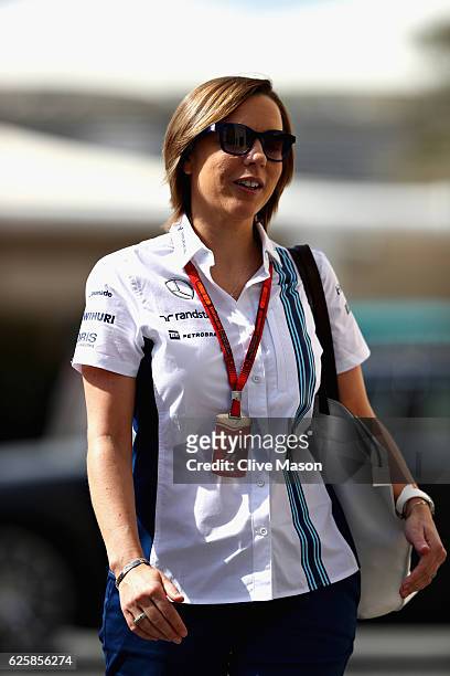 Williams Deputy Team Principal Claire Williams walks in the Paddock before final practice for the Abu Dhabi Formula One Grand Prix at Yas Marina...