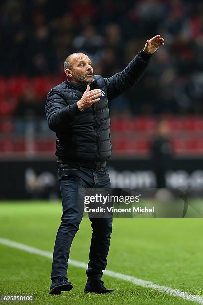 Pascal Dupraz, headcoach of Toulouse during the French Ligue 1 match between Rennes and Toulouse at Roazhon Park on November 25, 2016 in Rennes,...