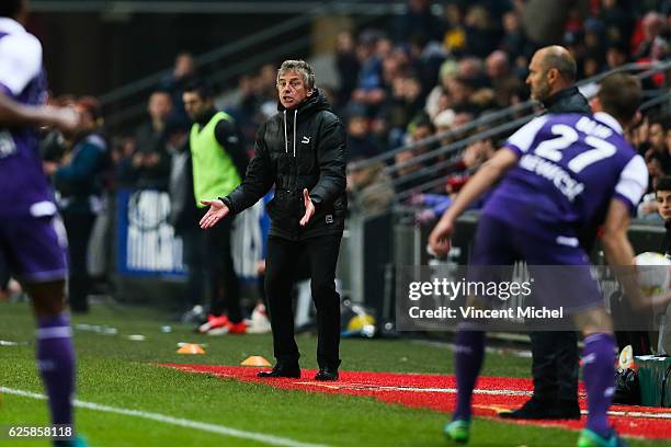 Christian Gourcuff headcoach of Rennes during the French Ligue 1 match between Rennes and Toulouse at Roazhon Park on November 25, 2016 in Rennes,...