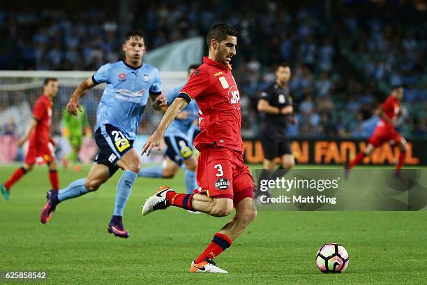 Iacopo La Rocca of United controls the ball during the round eight A-League match between Sydney FC and Adelaide United at Allianz Stadium on...