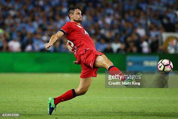 James Holland of United controls the ball during the round eight A-League match between Sydney FC and Adelaide United at Allianz Stadium on November...