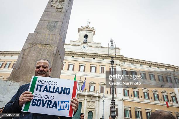 Hundreds of demonstrators held a rally, in front of the Chamber of Deputies in Montecitorio Square, organized by the leader of Identity and Action...