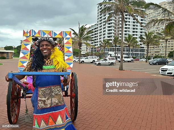 durban beachfront rickshaw - durban imagens e fotografias de stock