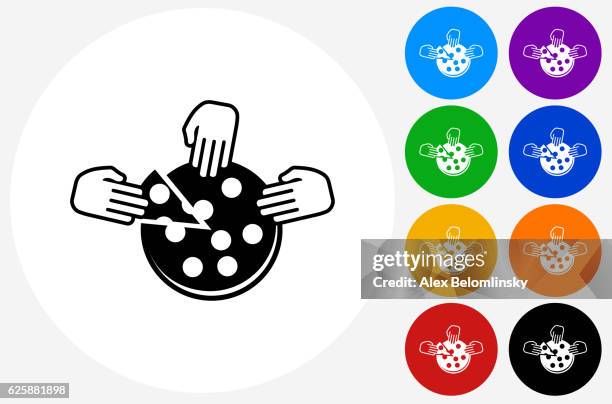 pizza icon on flat color circle buttons - pizza slice white background stock illustrations