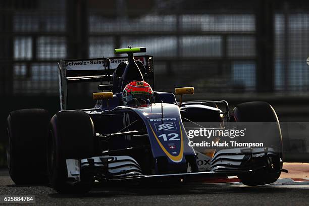 Felipe Nasr of Brazil driving the Sauber F1 Team Sauber C35 Ferrari 059/5 turbo on track during qualifying for the Abu Dhabi Formula One Grand Prix...