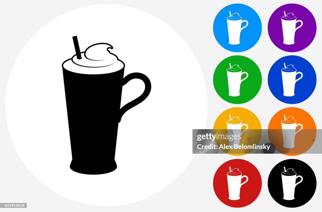 Whipped Drink Icon on Flat Color Circle Buttons