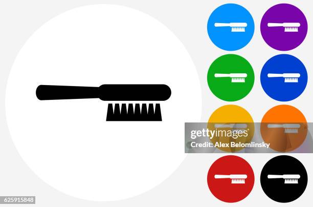 cleaning brush icon on flat color circle buttons - scrub brush vector stock illustrations