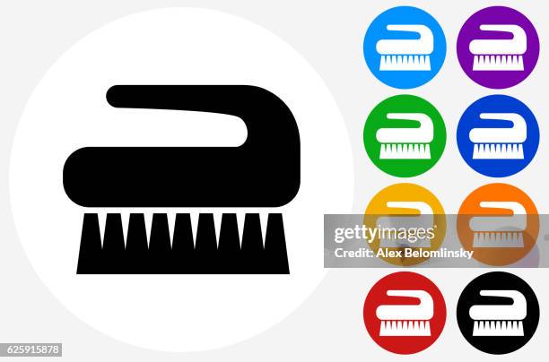 cleaning brush icon on flat color circle buttons - scrub brush vector stock illustrations