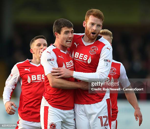 Fleetwood Town's Cian Bolger celebrates after scoring his sides first goal during the Sky Bet League One match between AFC Wimbledon and Fleetwood...