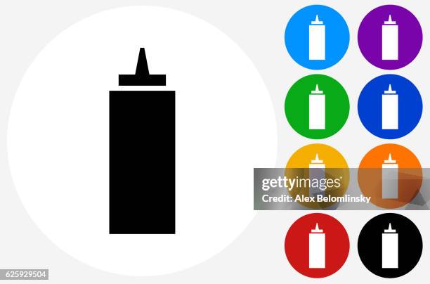 ketchup bottle icon on flat color circle buttons - mustard stock illustrations