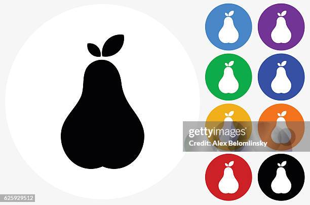 pear icon on flat color circle buttons - pear stock illustrations