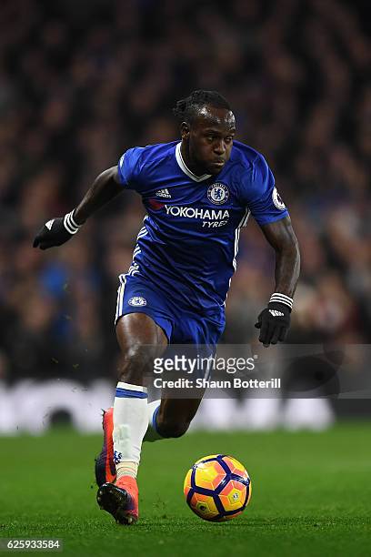 Victor Moses of Chelsea in action during the Premier League match between Chelsea and Tottenham Hotspur at Stamford Bridge on November 26, 2016 in...