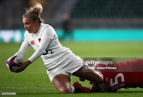 Kay Wilson Rugby Kay Wilson of England is tackled by Julianne Zussman of Canada during ...