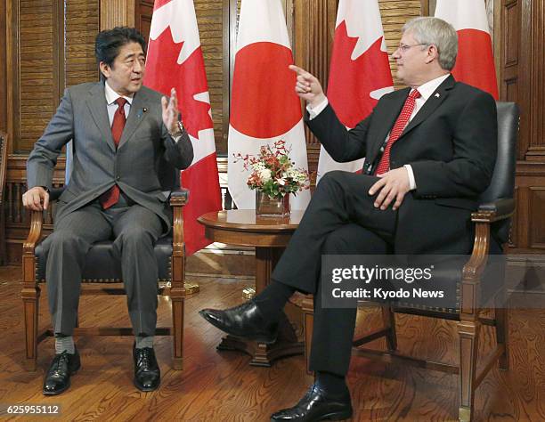 Canada - Japanese Prime Minister Shinzo Abe holds talks with Canadian Prime Minister Stephen Harper in Ottawa on Sept. 24, 2013.