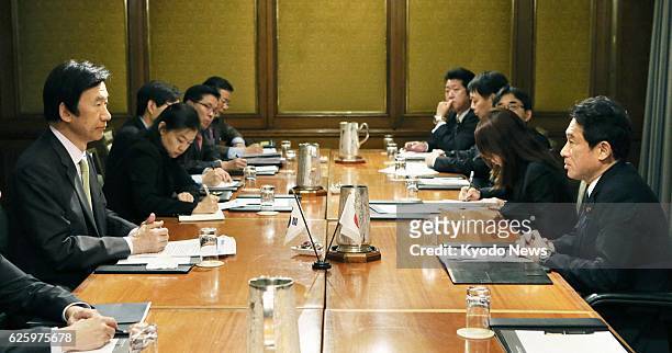 United States - Japanese Foreign Minister Fumio Kishida holds talks with South Korean Foreign Minister Yun Byung Se at a New York hotel on Sept. 26,...