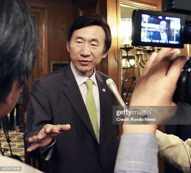 United States - South Korean Foreign Minister Yun Byung Se answers a reporter's question after holding talks with his Japanese counterpart Fumio...