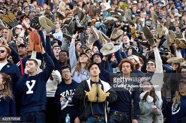 Students cheer during the game between the Yale Bulldogs and the Harvard Crimson at Harvard Stadium on November 19, 2016 in Boston, Massachusetts.