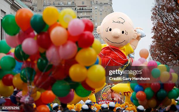 The Charlie Brown balloon leads the Macy's Annual Thanksgiving Day Parade on November 24, 2016 in New York City.