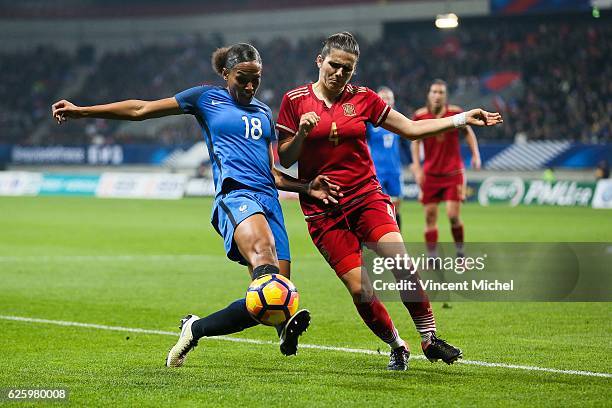 Marie Laure Delie of France and Andrea Pereira Cejudo of Spain during International Friendly match between France and Spain at MMA Arena on November...