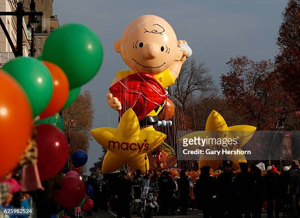 The Charlie Brown balloon leads the Macy's Annual Thanksgiving Day Parade on November 24, 2016 in New York City.