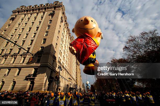 The Charlie Brown balloon leads the Macy's Annual Thanksgiving Day Parade on November 24, 2016 in New York City.